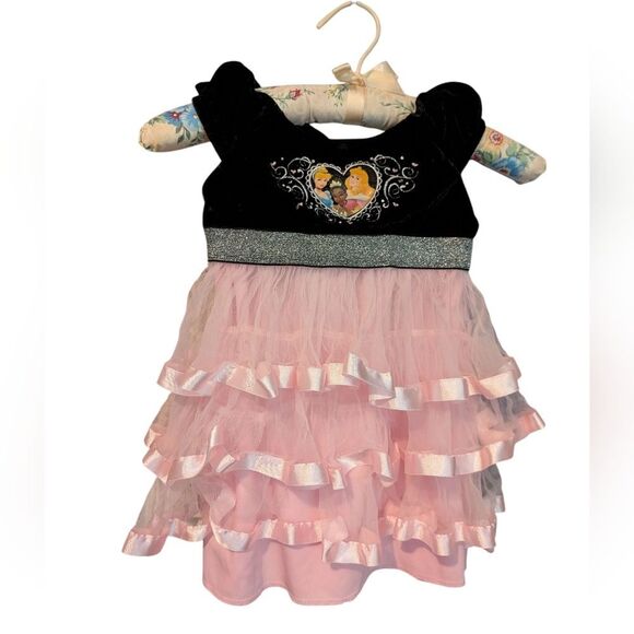 Disney Princess Vintage Girl Black Velvet Pink Satin Tulle Dress